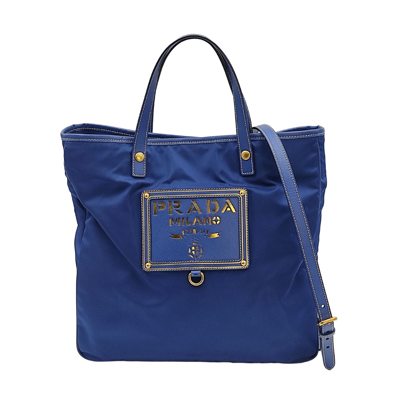 Prada Tote Shoulder Bag In Light With Nylon Blue Gold