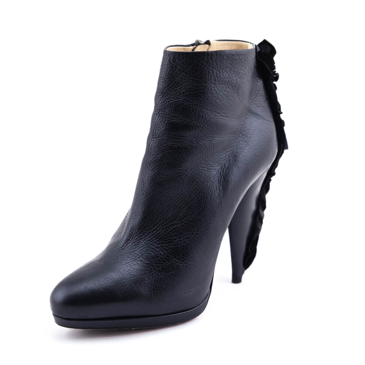 Prada Handbag Ruffle Platform Ankle Boots Black Shoes