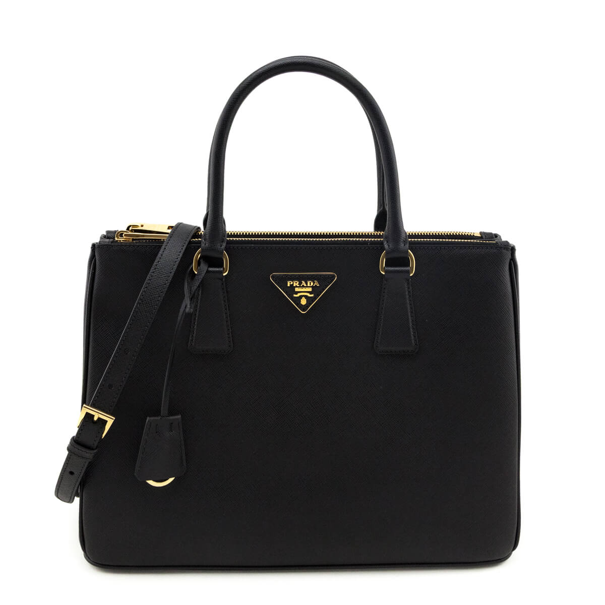 Prada Handbag Lux Galleria Double Tote Saffiano Black Medium Tote Bag