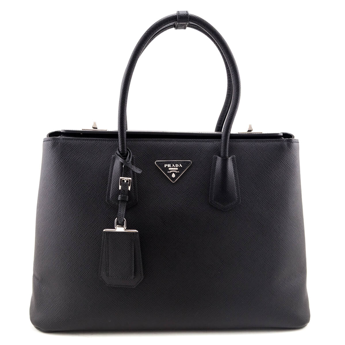 Prada Handbag Turnlock Twin Tote Saffiano Black Tote Bag