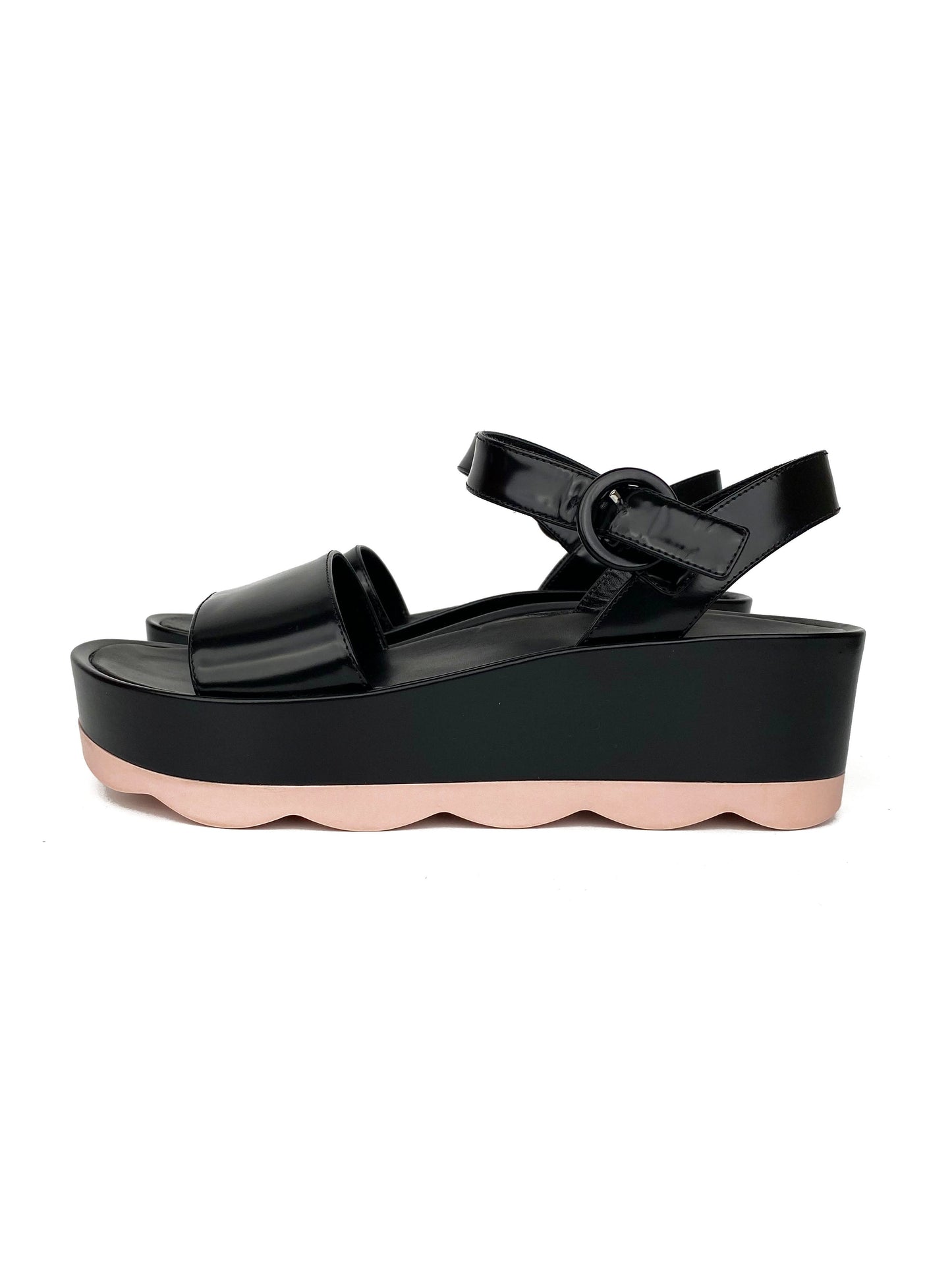 Prada Handbag Spazzolato Platform Sandals 40 Black Shoes