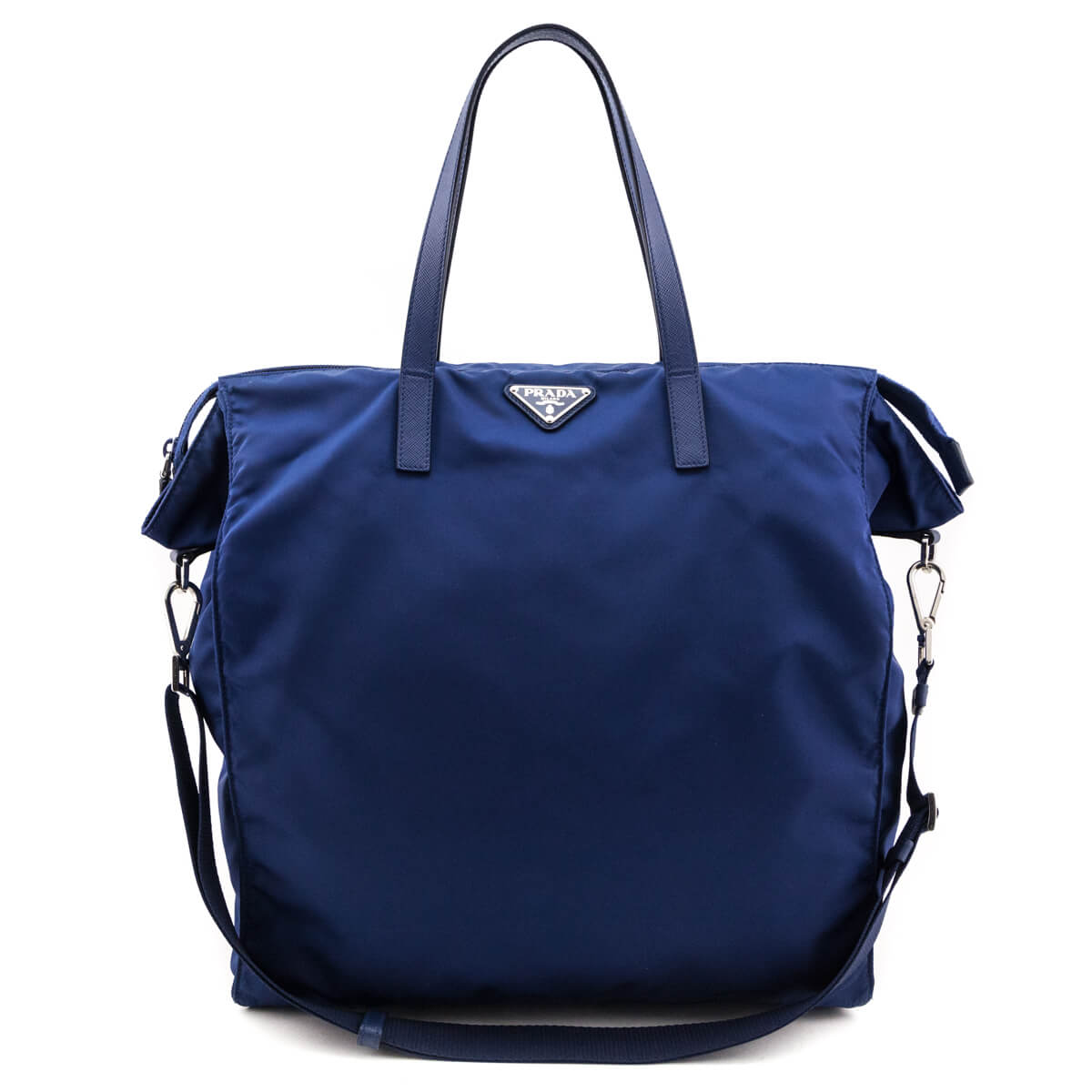 Prada Handbag Tessuto Trim Tote Bag Saffiano Blue