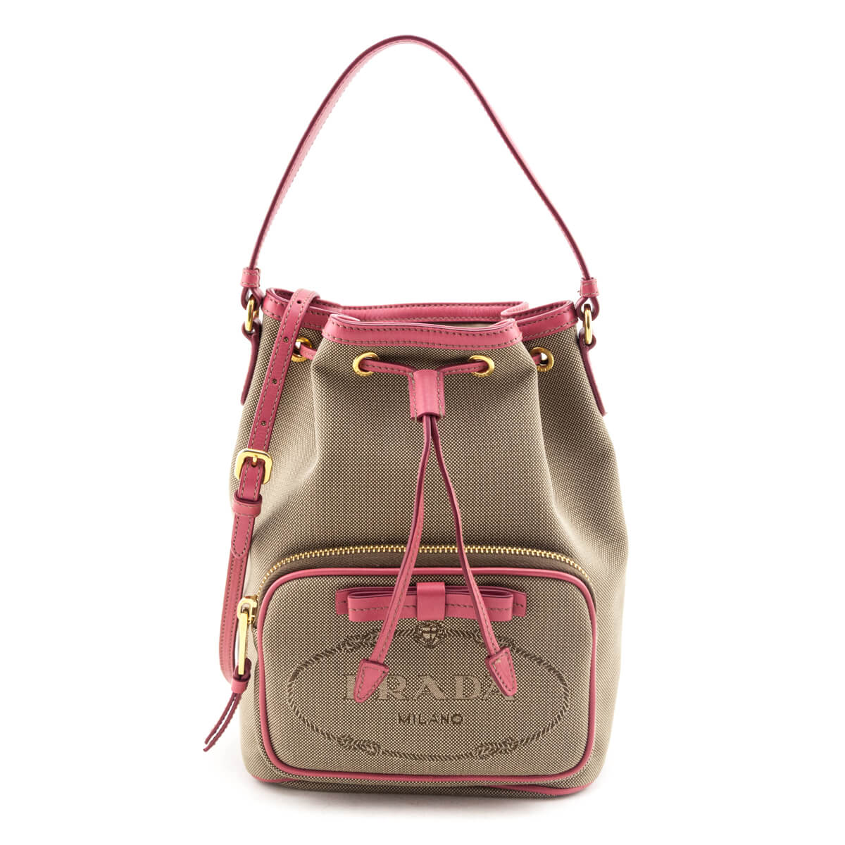 Prada Handbag Jacquard Crossbody Bag Brown Mini Logo