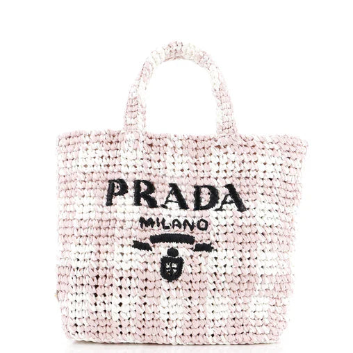 Prada Tote Raffia Small Logo Shoulder Bag