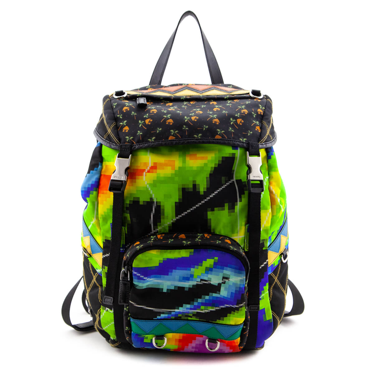 Prada Handbag Printed Double Buckle Backpack Nylon Multicolor
