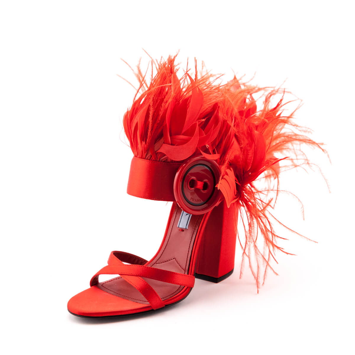 Prada Shoe Feather Embellished Sandals Satin Red Shoes
