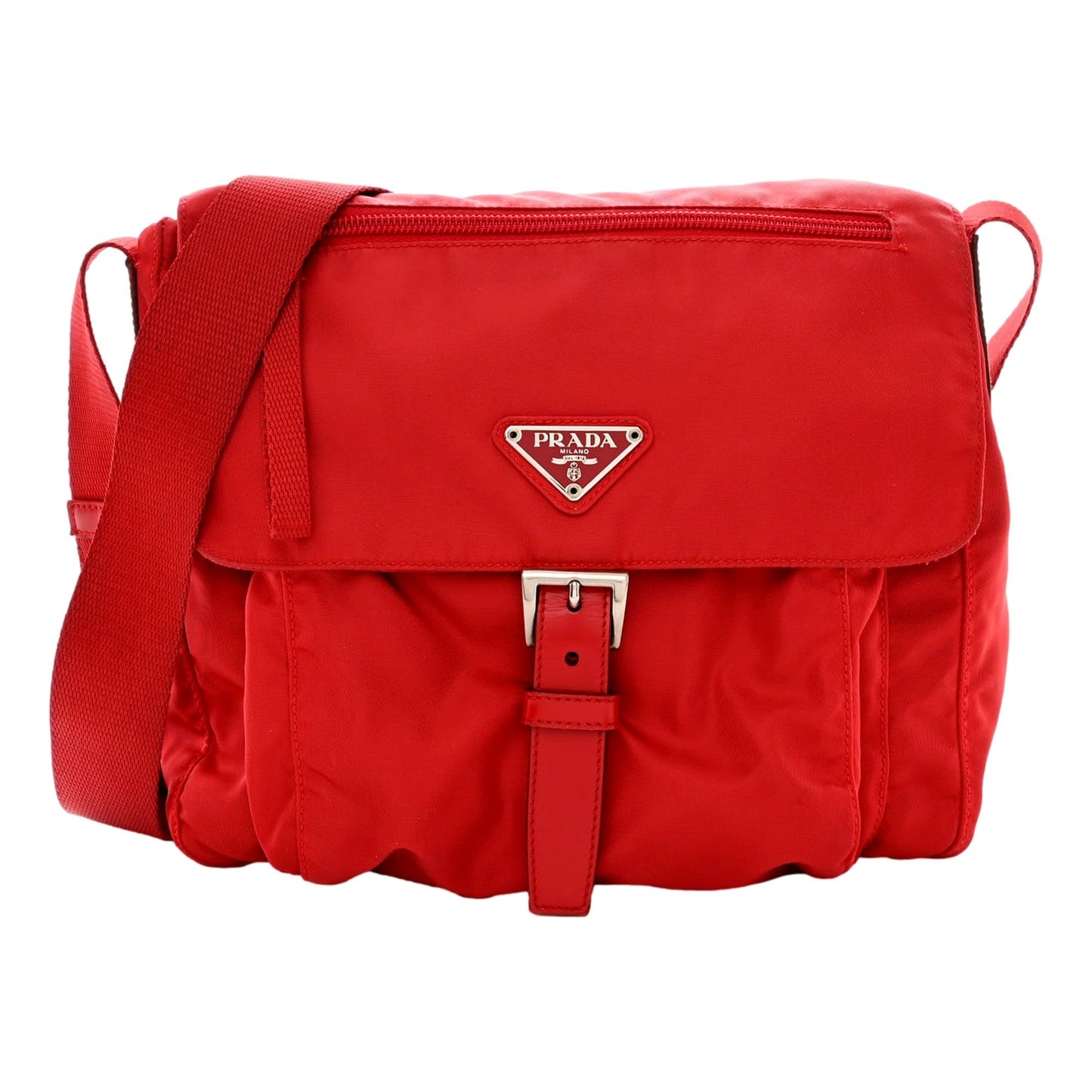 Prada Rosso Pattina Messenger Bag Nylon Red Medium