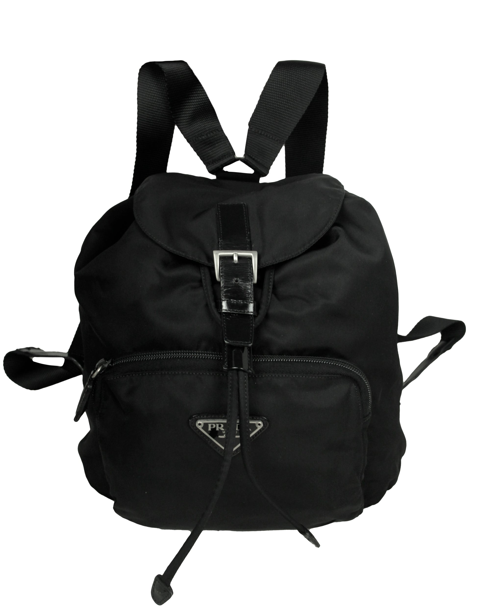 Prada Handbag Backpack Bag with Front Zipper Pocket Nylon Black Belt