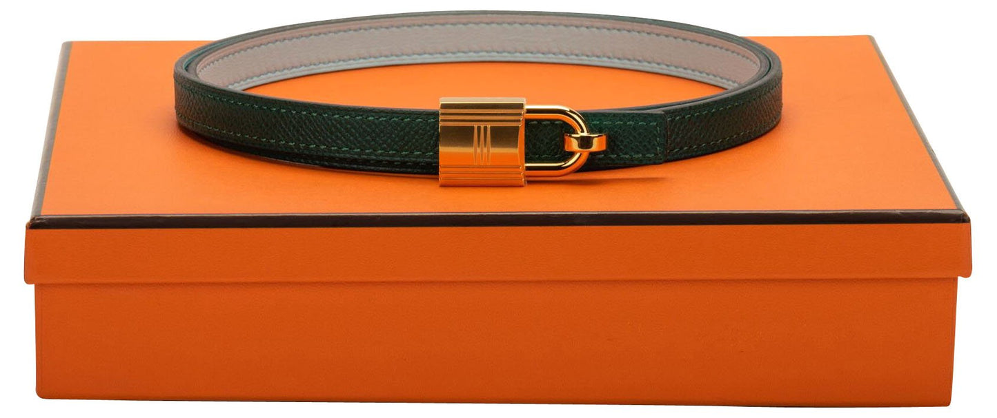 Hermes Atoll Lock Belt Handbag Blue Green