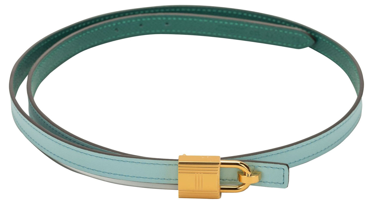 Hermes Atoll Lock Belt Handbag Blue Green