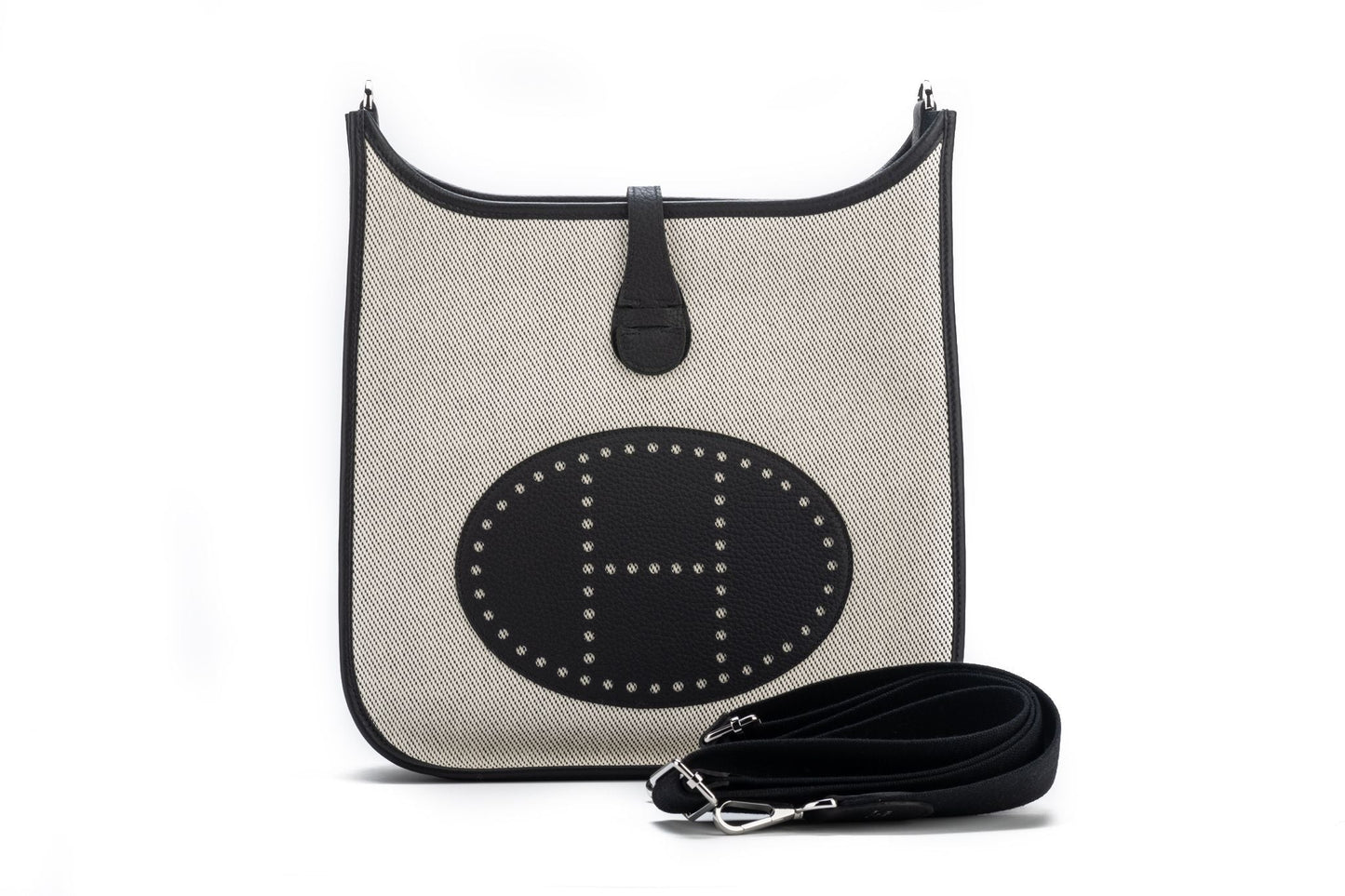 Hermes Bnib Toile Evelyne Pm Handbag Black Travel Bag