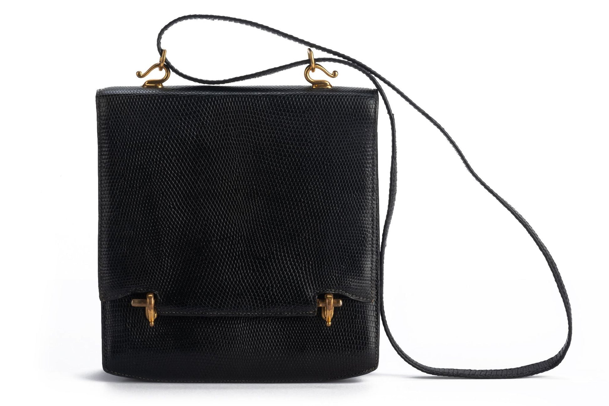 Hermes Lizard Shoulder Bag Black
