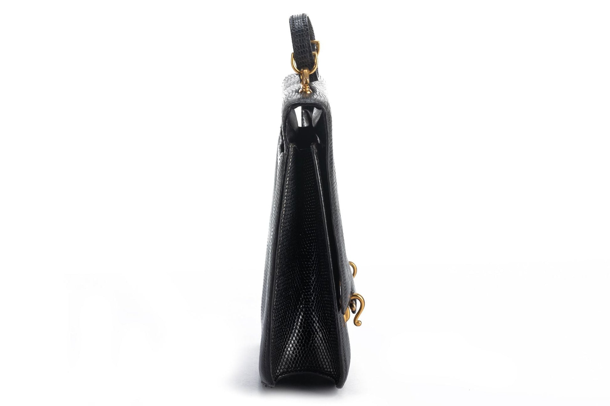 Hermes Lizard Shoulder Bag Black