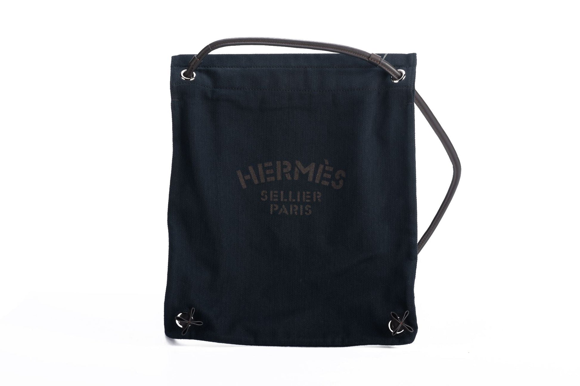 Hermes Toile Feedbag Handbag Canvas Black Travel Bag