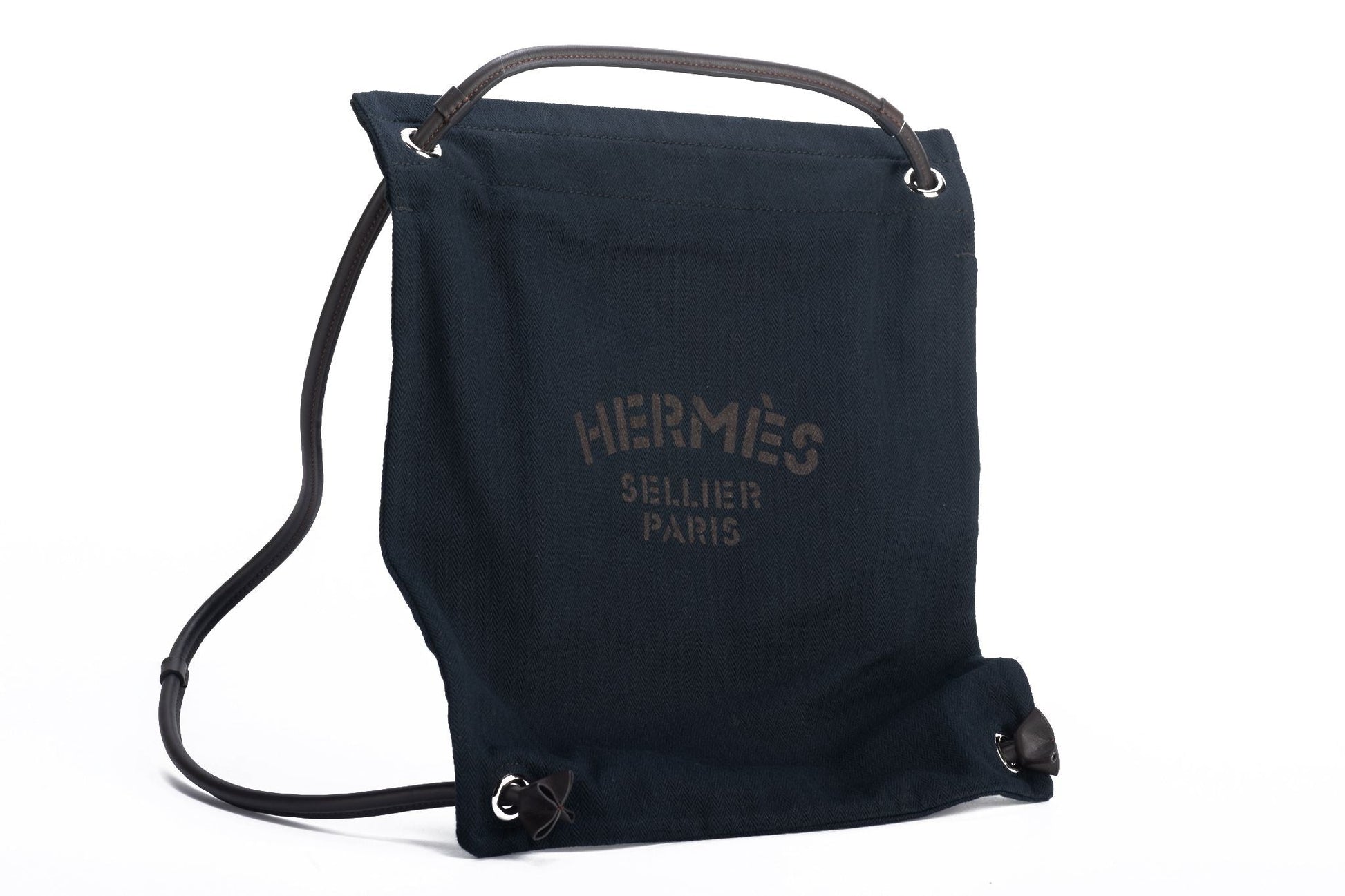 Hermes Toile Feedbag Handbag Canvas Black Travel Bag