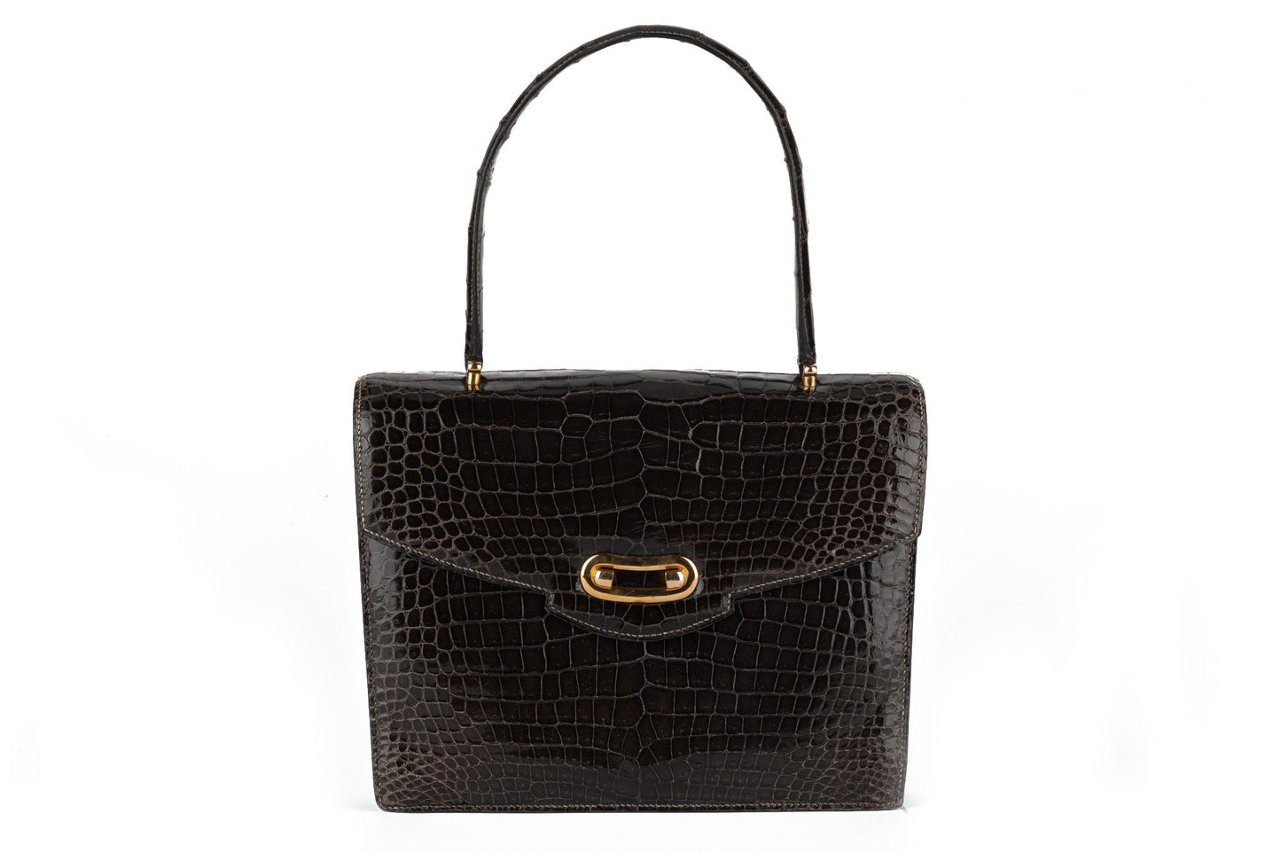 Hermes Dark Grey Croc Handbag Travel Bag