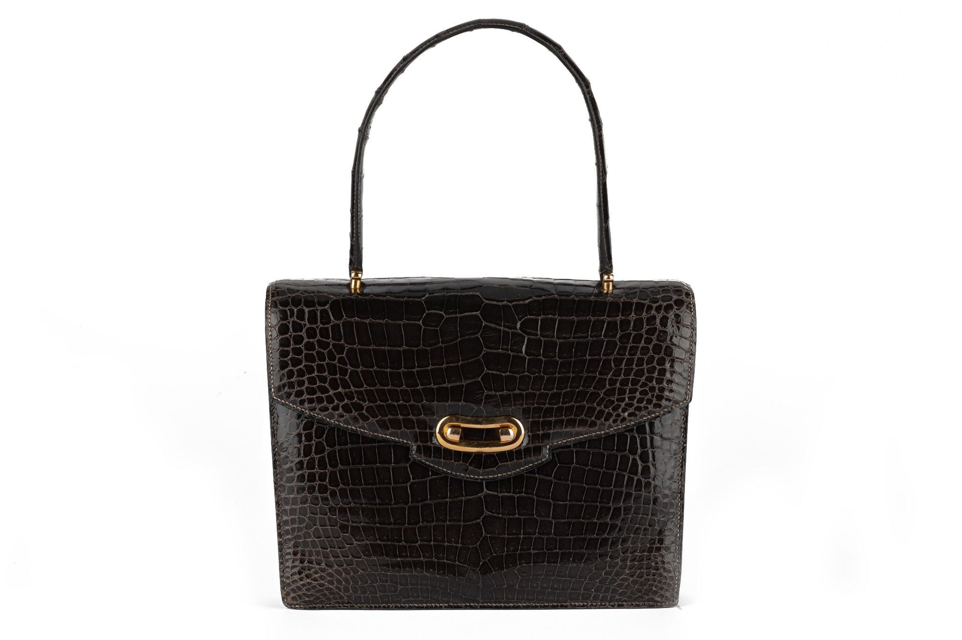 Hermes Dark Grey Croc Handbag Travel Bag
