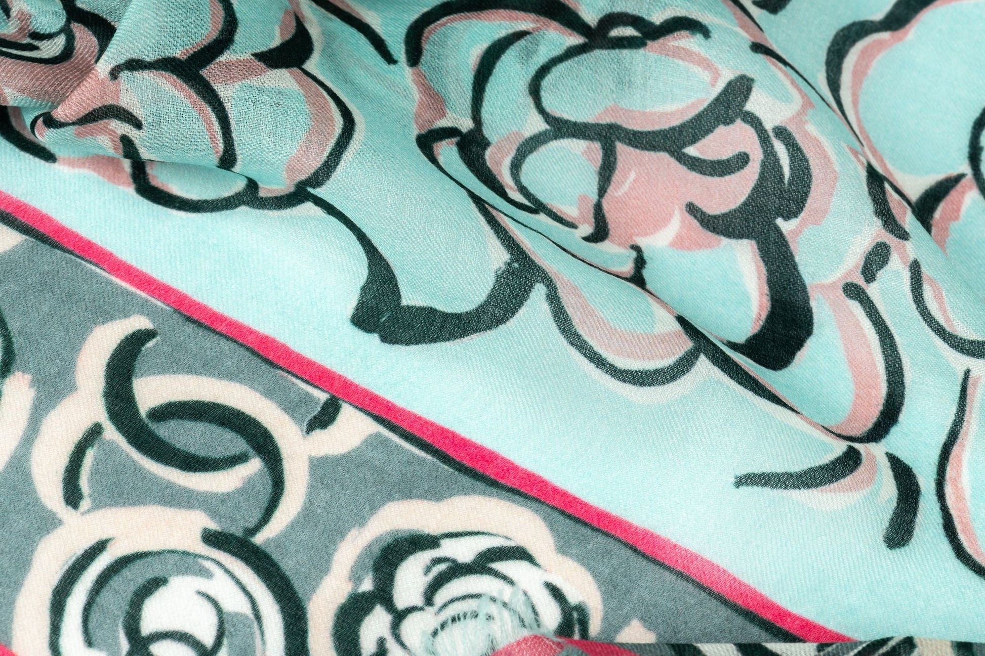 Chanel New Aqua Camellia Cashmere Shawl Handbag