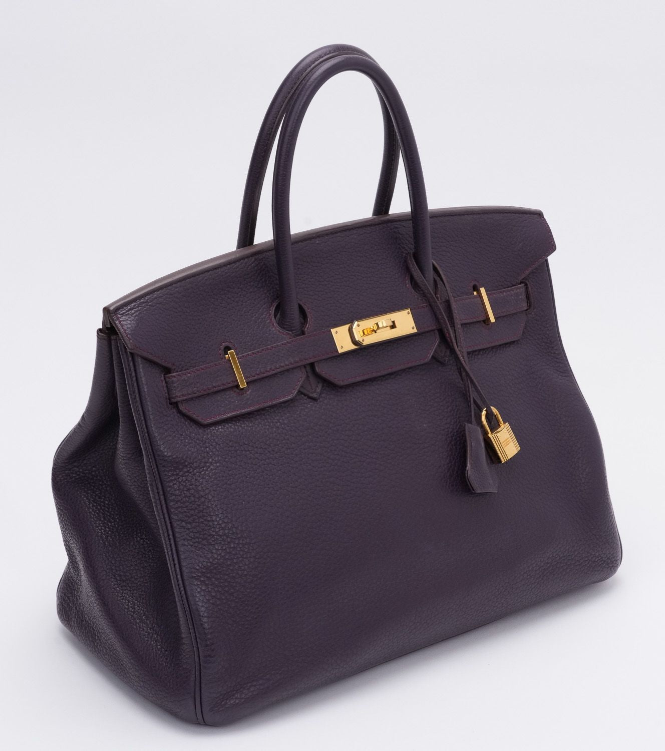 Hermes Birkin Raisin Clemence Handbag Gold Travel Bag