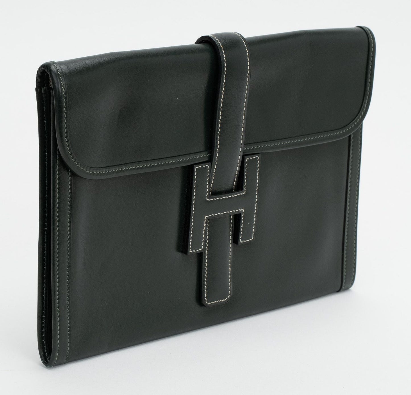 Hermes Jige Clutch Box Calf Green Clutch Bag
