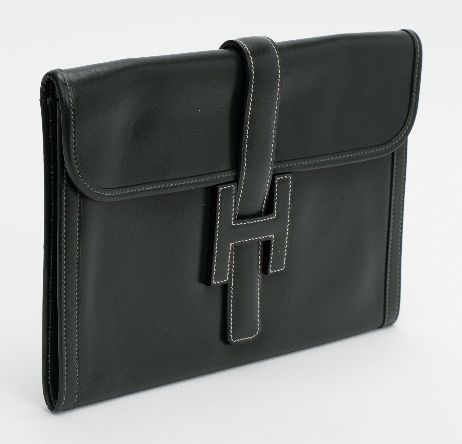 Hermes Jige Clutch Box Calf Green Clutch Bag