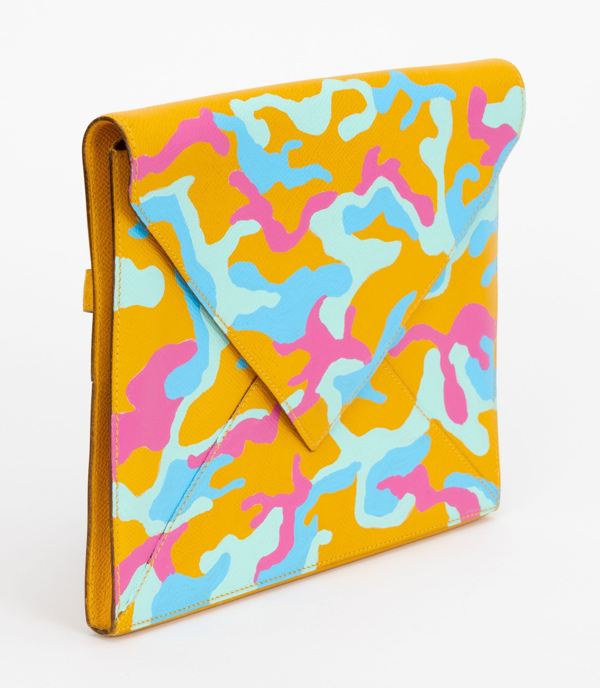 Hermes Custom Painted Clutch Yellow Clutch Bag