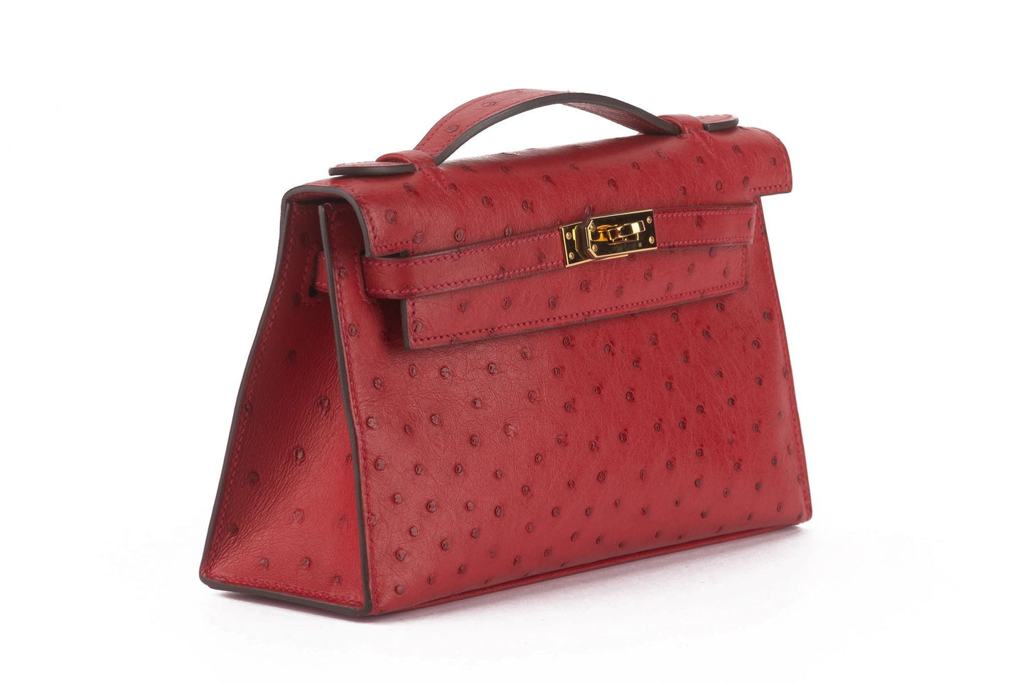 Hermes Ostrich Kelly Pochette Rouge Handbag Travel Bag