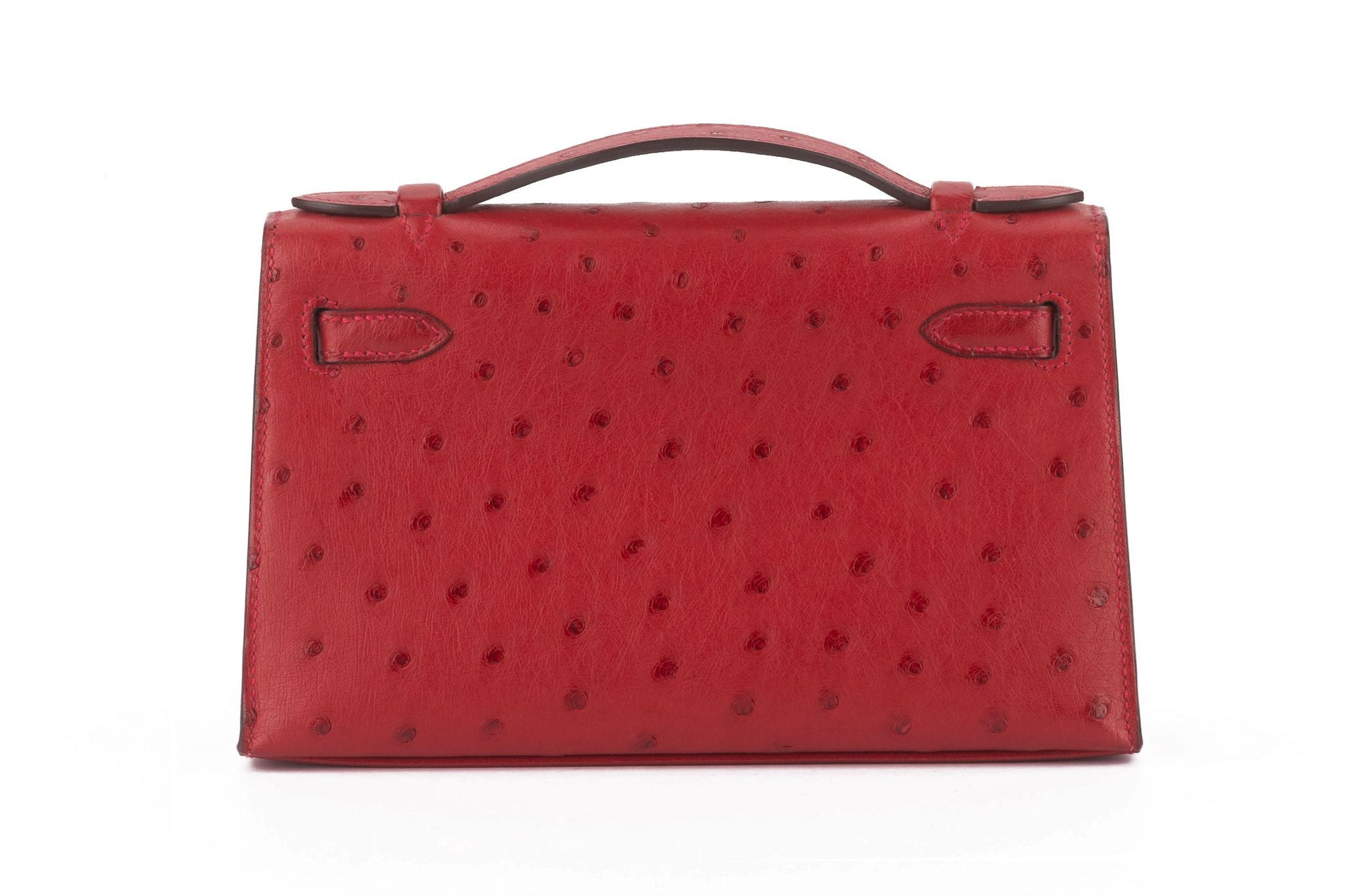 Hermes Ostrich Kelly Pochette Rouge Handbag Travel Bag
