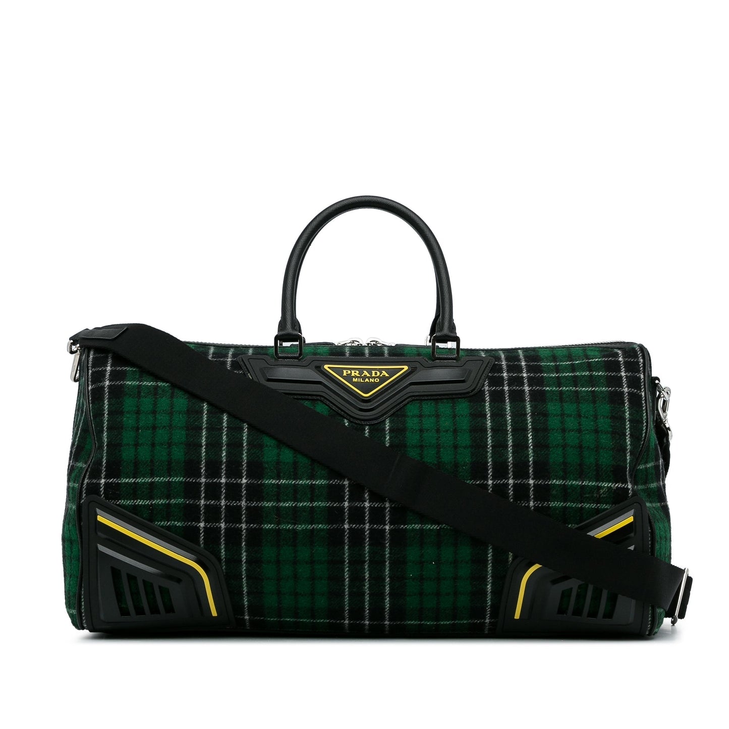 Prada Tartan Travel Bag Checkered Wool Green
