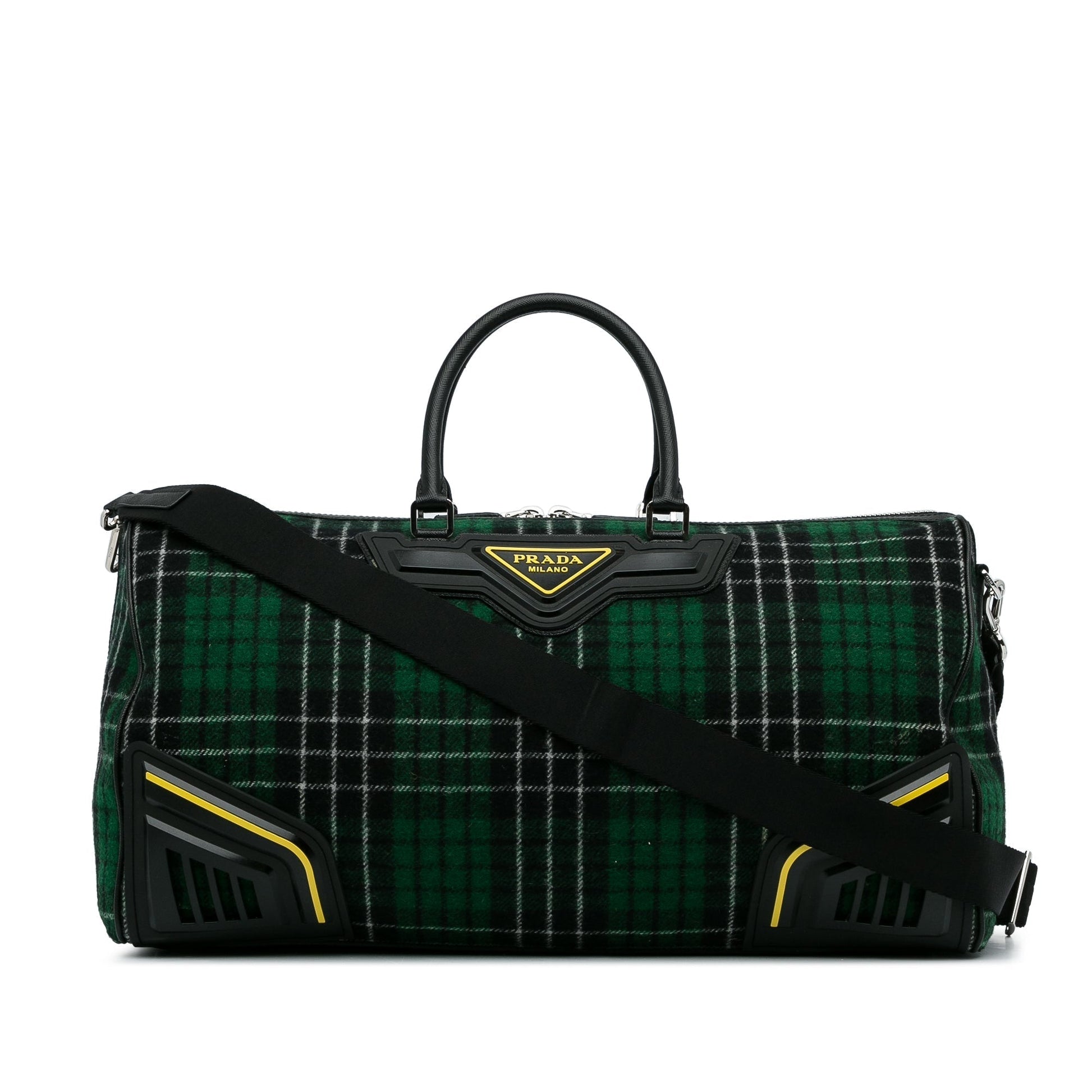 Prada Tartan Travel Bag Checkered Wool Green