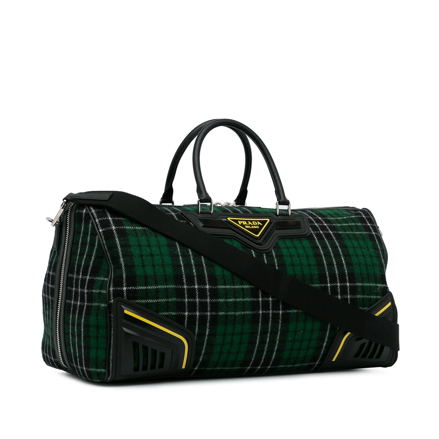 Prada Tartan Travel Bag Checkered Wool Green