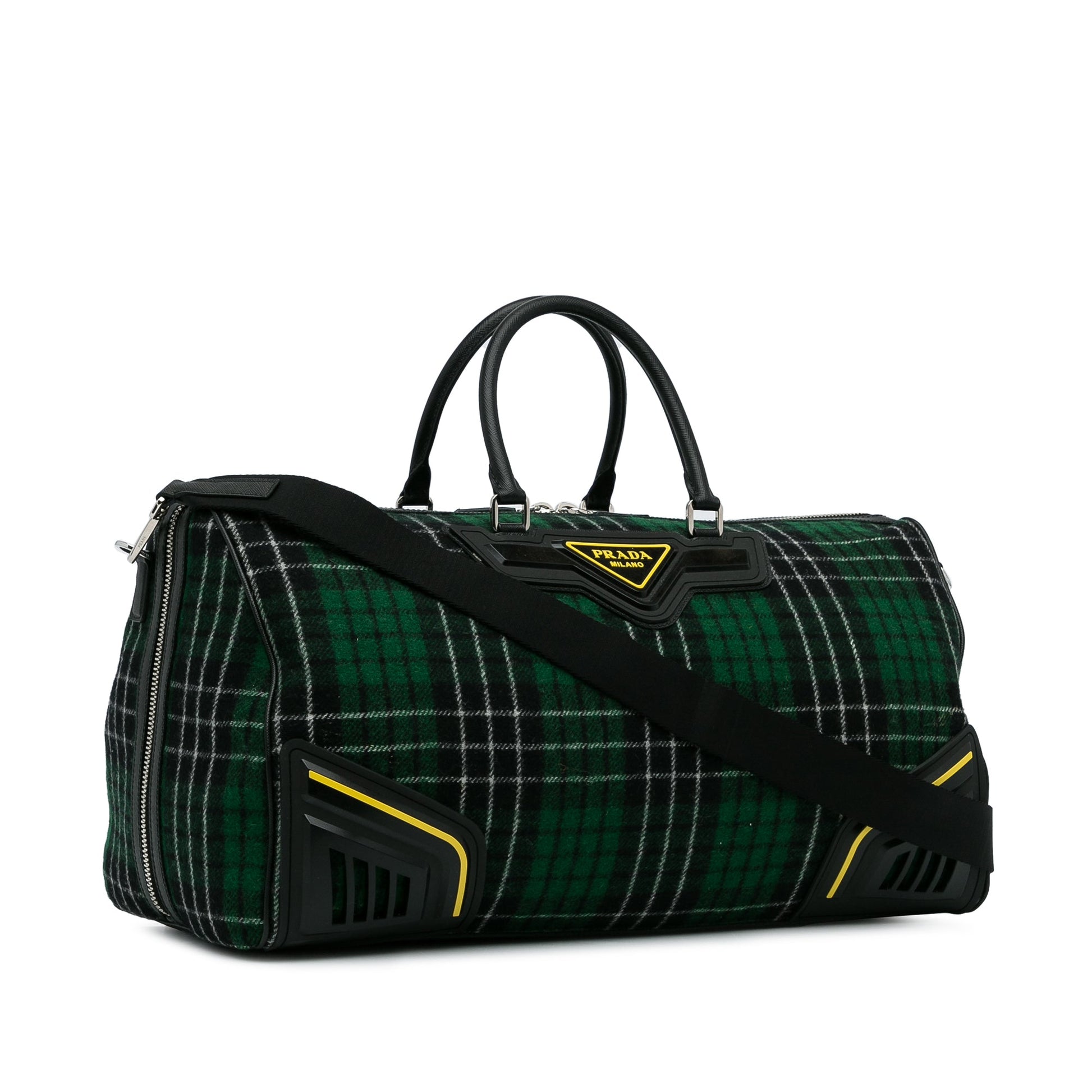 Prada Tartan Travel Bag Checkered Wool Green