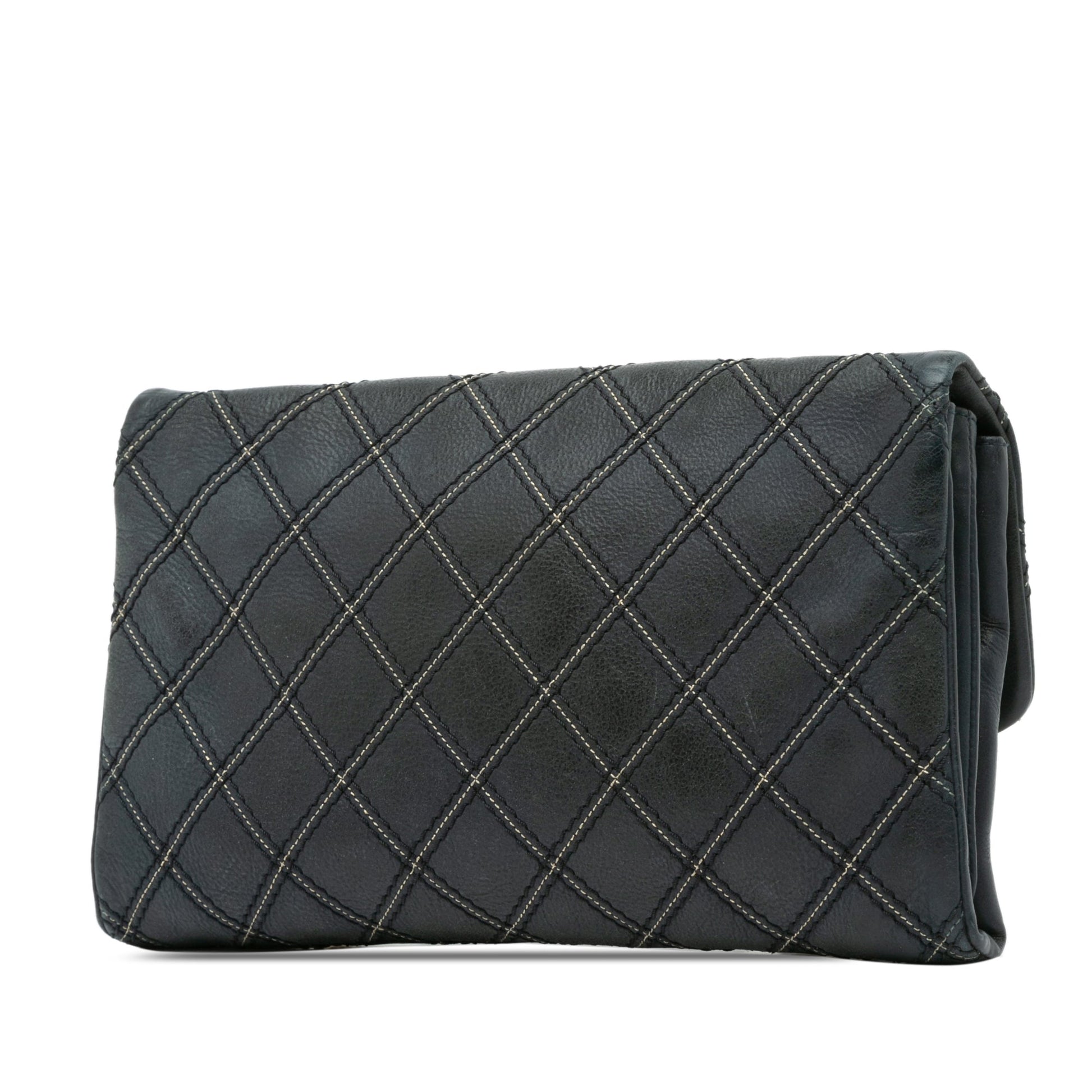 Blue Chanel Iridescent Calfskin Stitch Flap Crossbody Bag