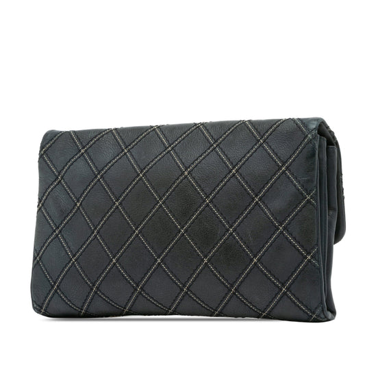 Blue Chanel Iridescent Calfskin Stitch Flap Crossbody Bag