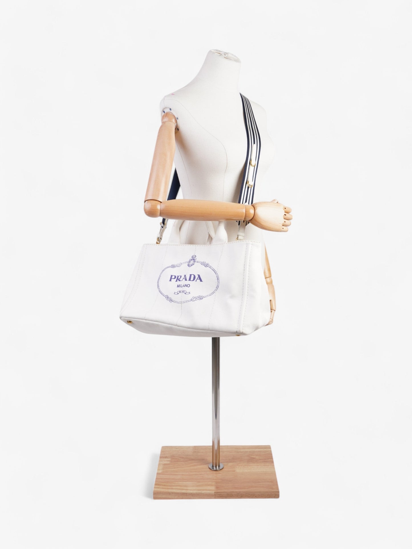Prada Canapa Tote Canvas White Blue Tote Bag