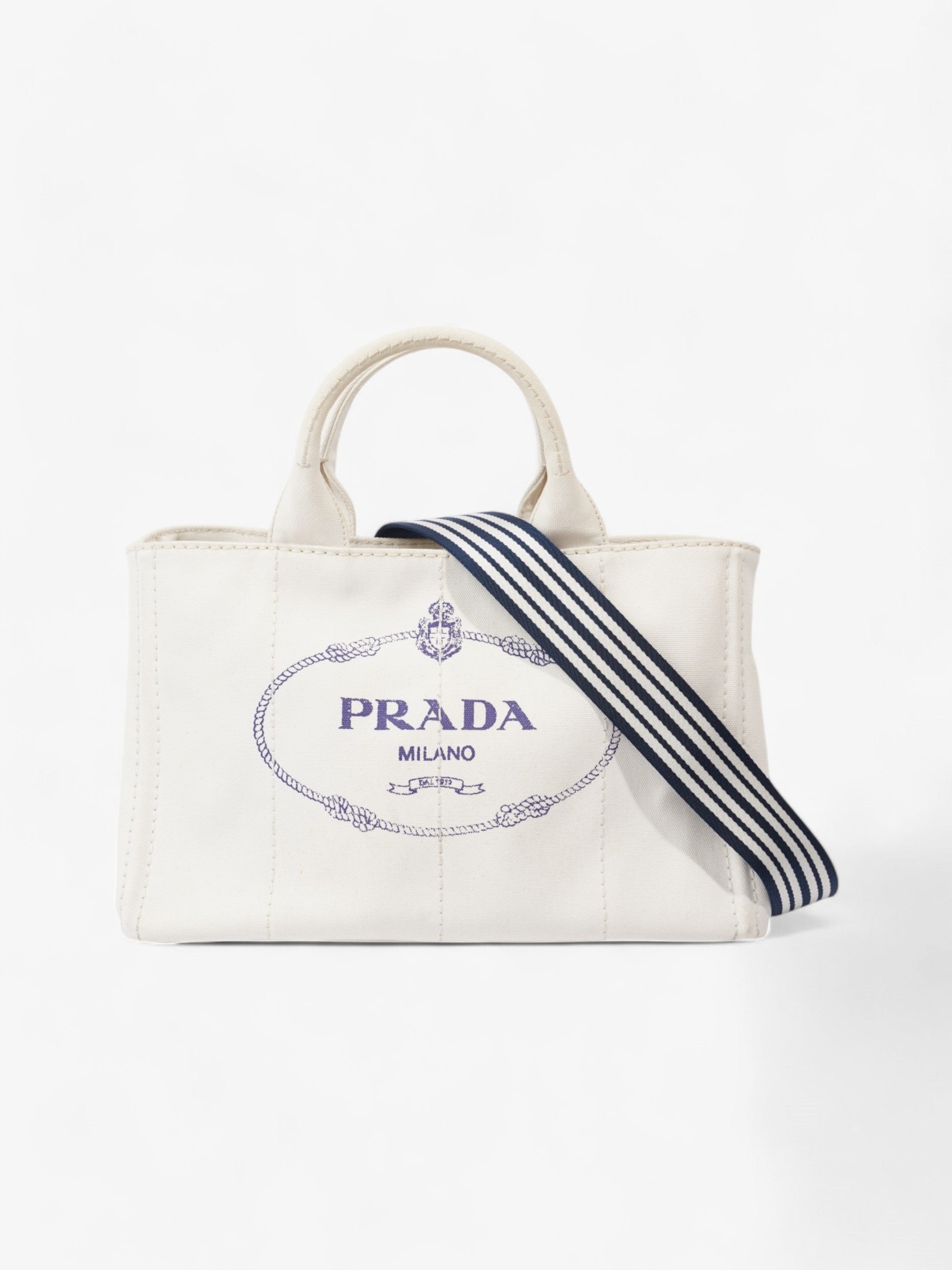 Prada Canapa Tote Canvas White Blue Tote Bag