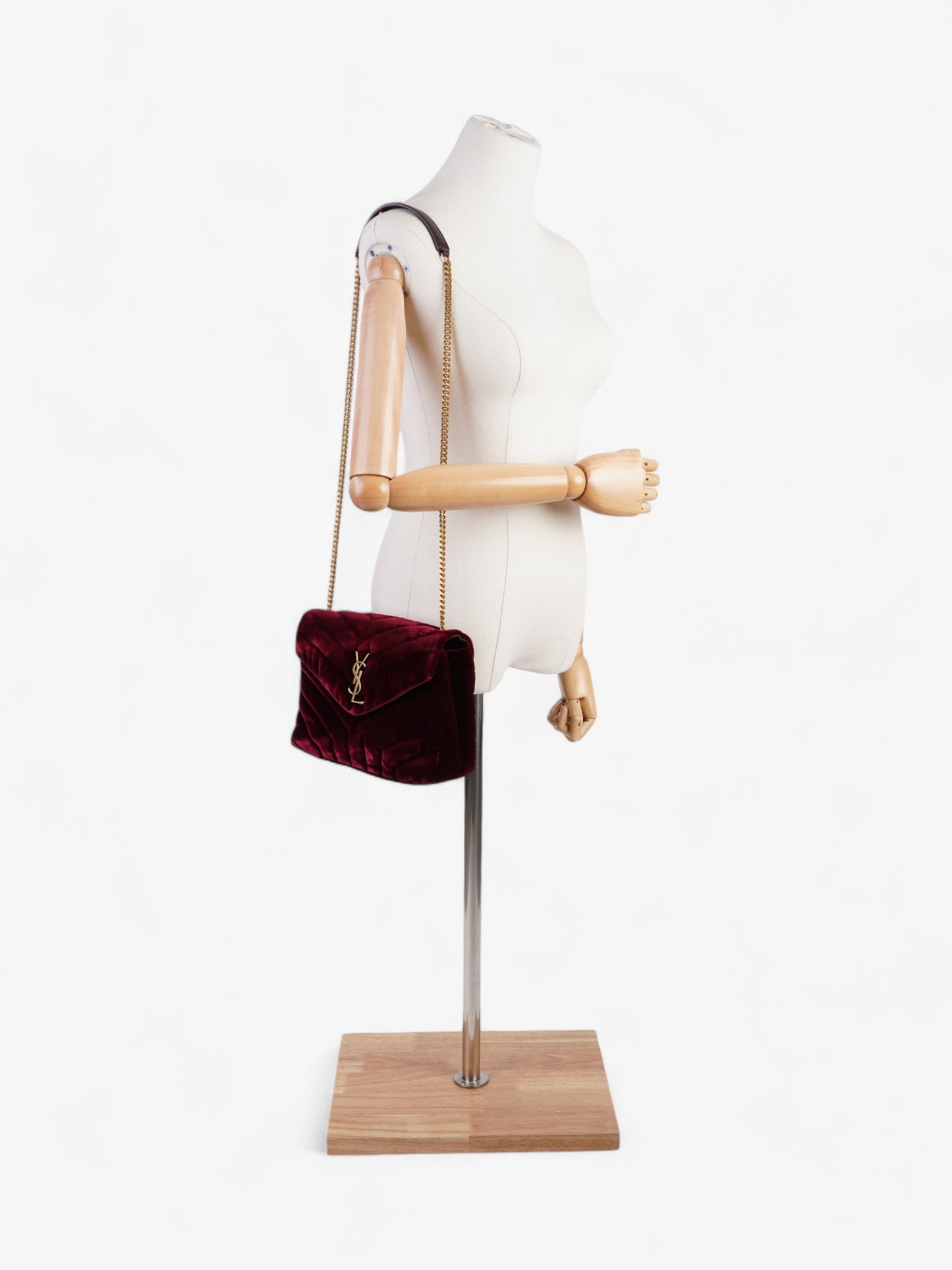 YSL Saint Laurent Lou Lou Burgundy Velvet Shoulder Bag Small