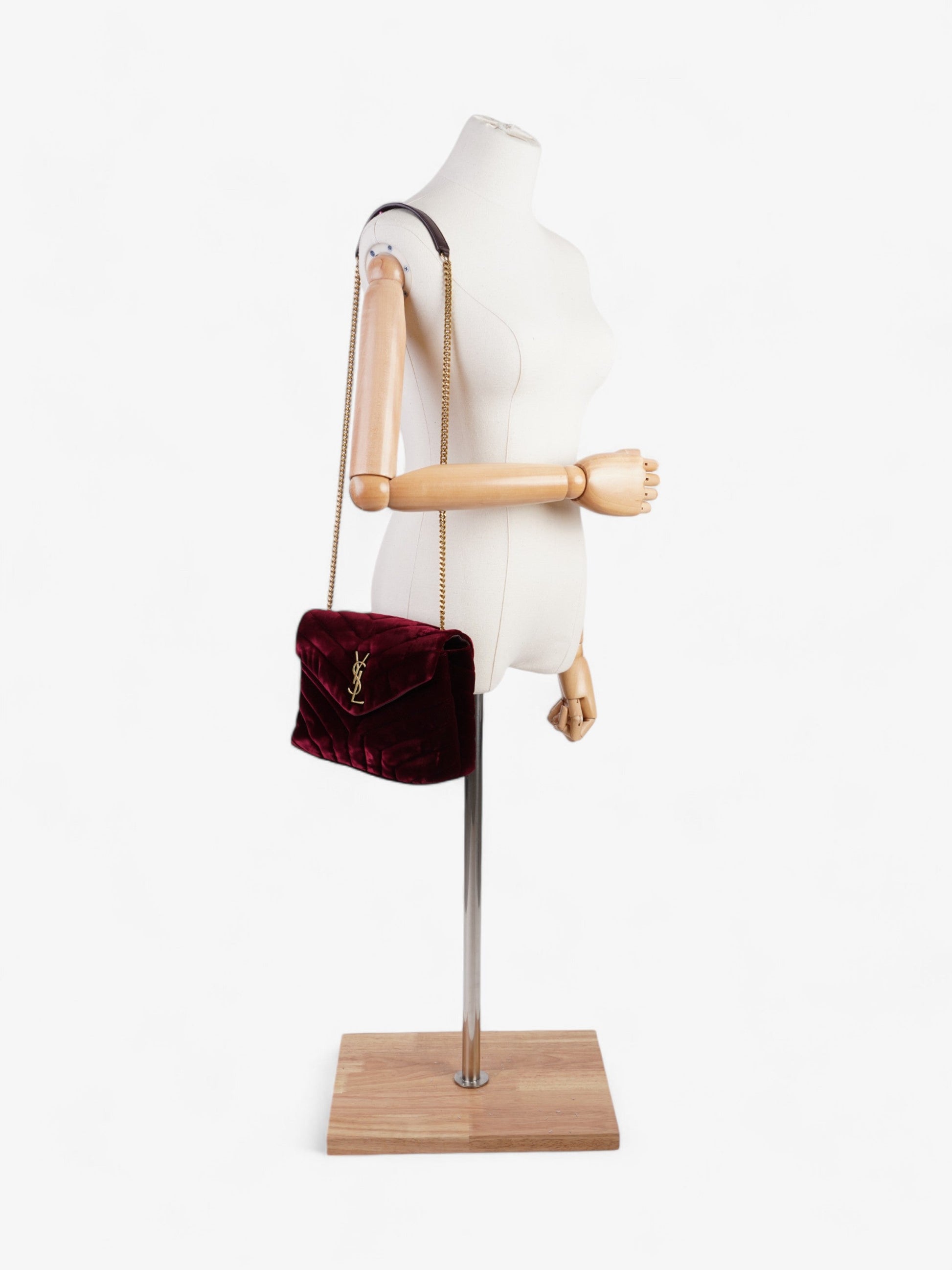 YSL Saint Laurent Lou Lou Burgundy Velvet Shoulder Bag Small