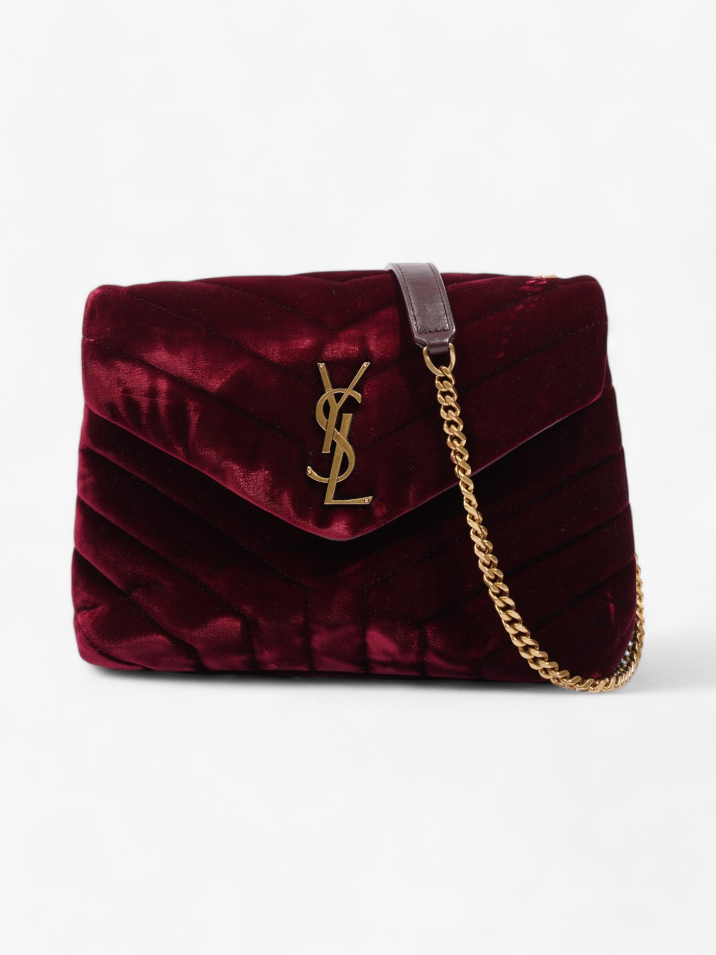 YSL Saint Laurent Lou Lou Burgundy Velvet Shoulder Bag Small
