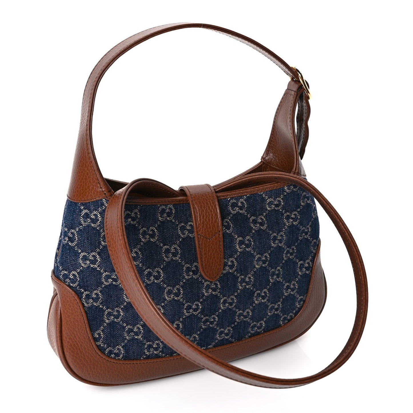Gucci New Denim GG Monogram Calfskin Small Jackie 1961 Hobo Blue Tea Cuir