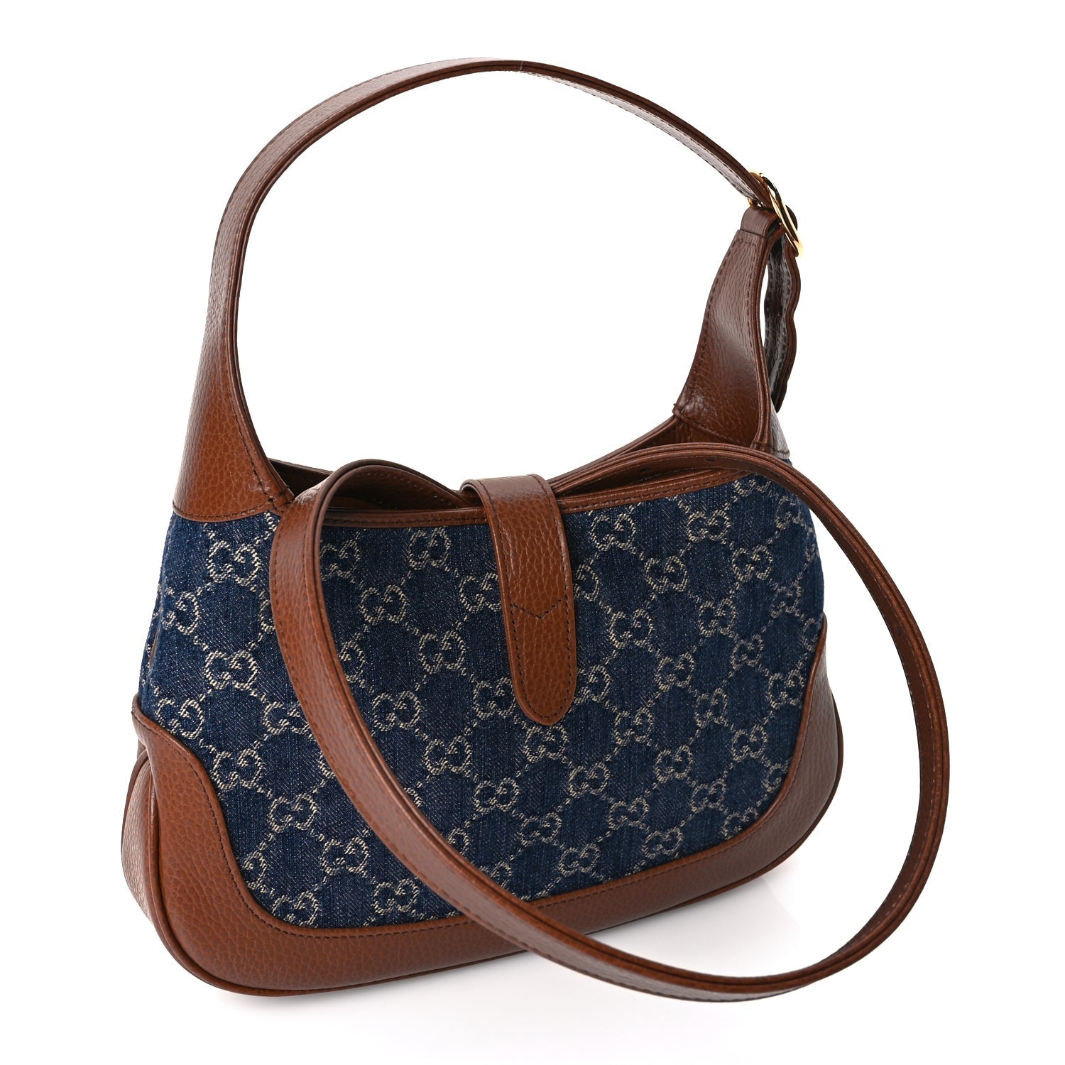 Gucci New Denim GG Monogram Calfskin Small Jackie 1961 Hobo Blue Tea Cuir