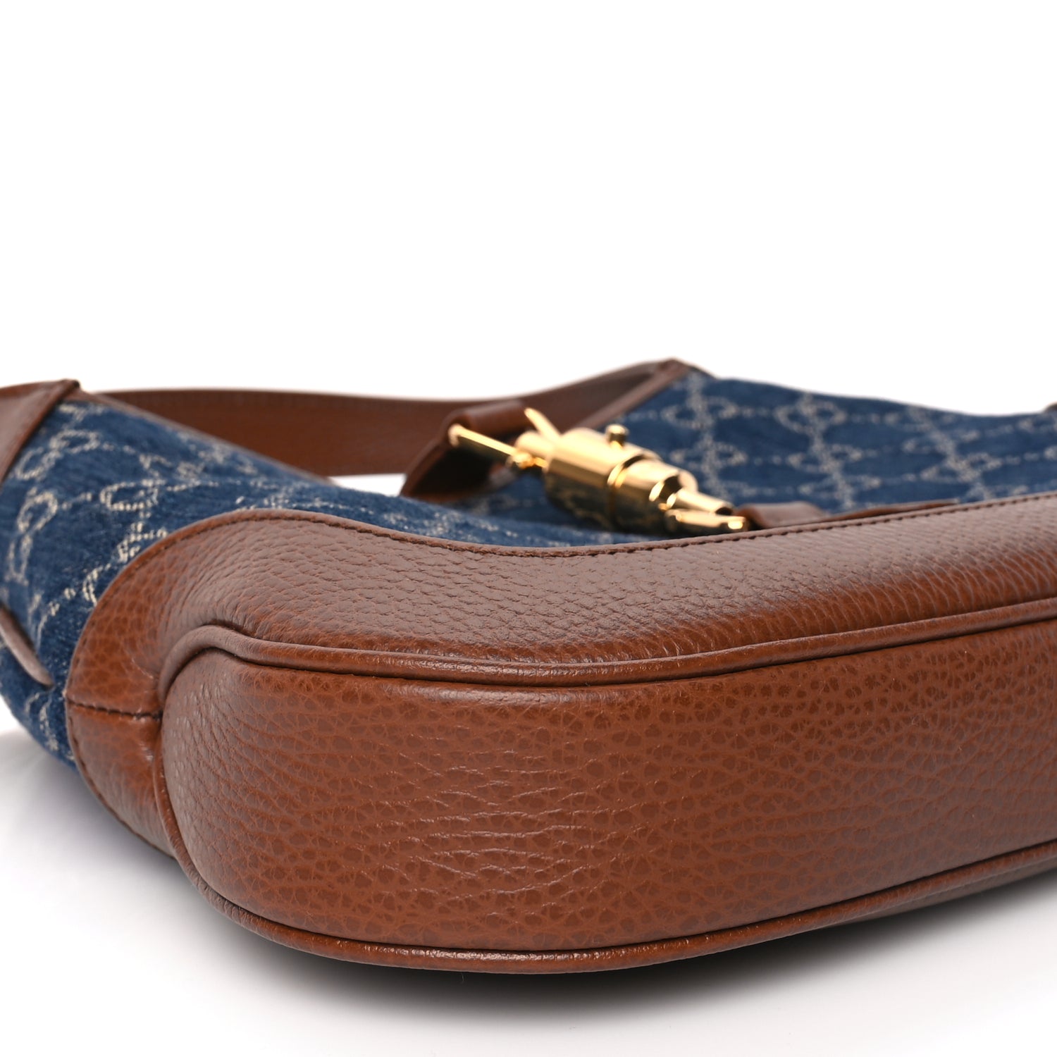 Gucci New Denim GG Monogram Calfskin Small Jackie 1961 Hobo Blue Tea Cuir