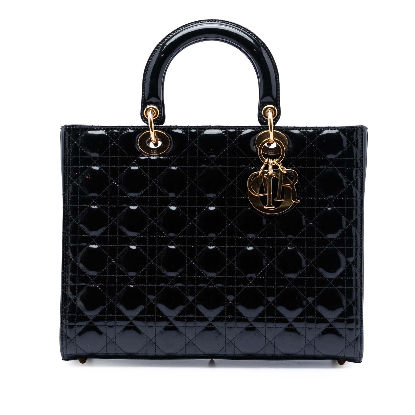Dior Handbag Cannage Lady Satchel 7 Patent Black Large Satchel Bag