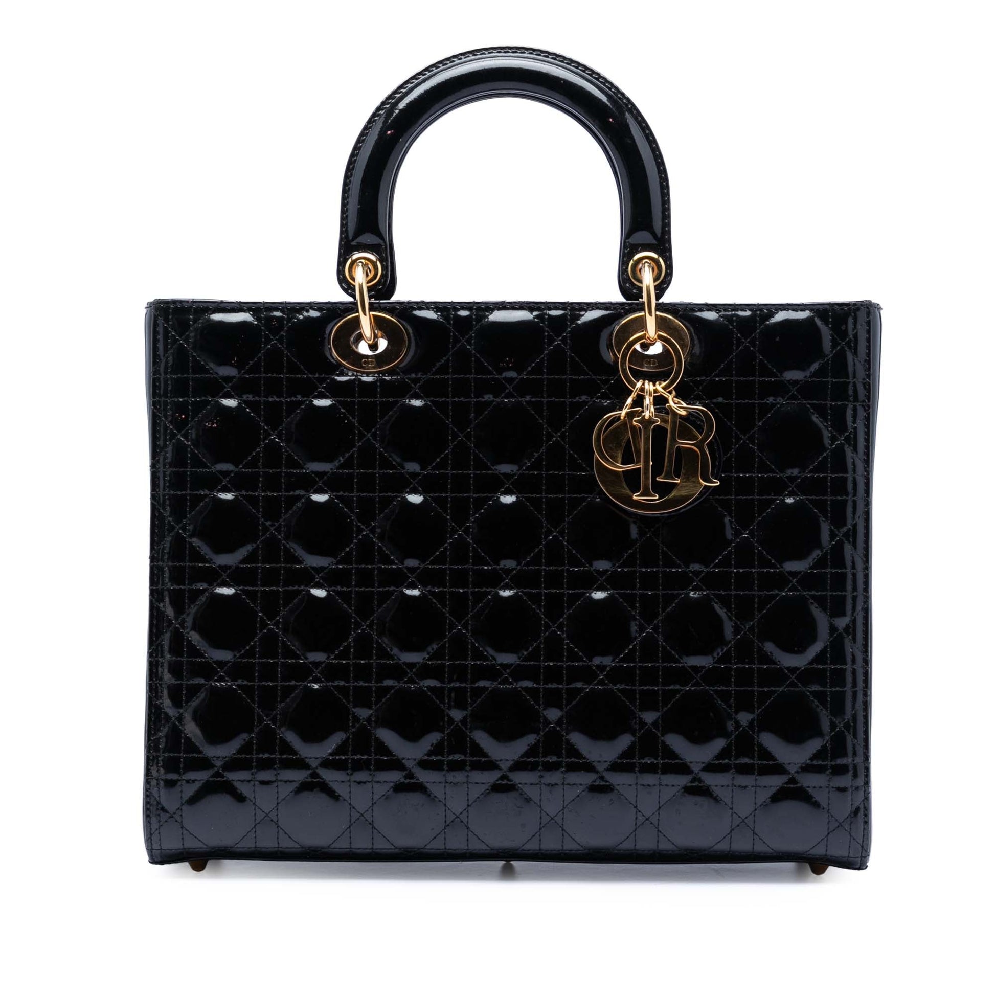 Dior Handbag Cannage Lady Satchel 7 Patent Black Large Satchel Bag
