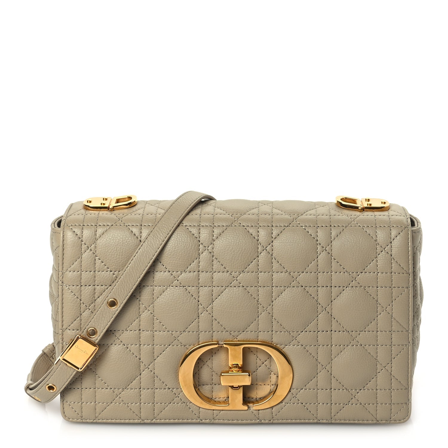 Dior Shoulder Bag Christian Supple Calfskin Cannage Caro Bag Leather Beige Medium