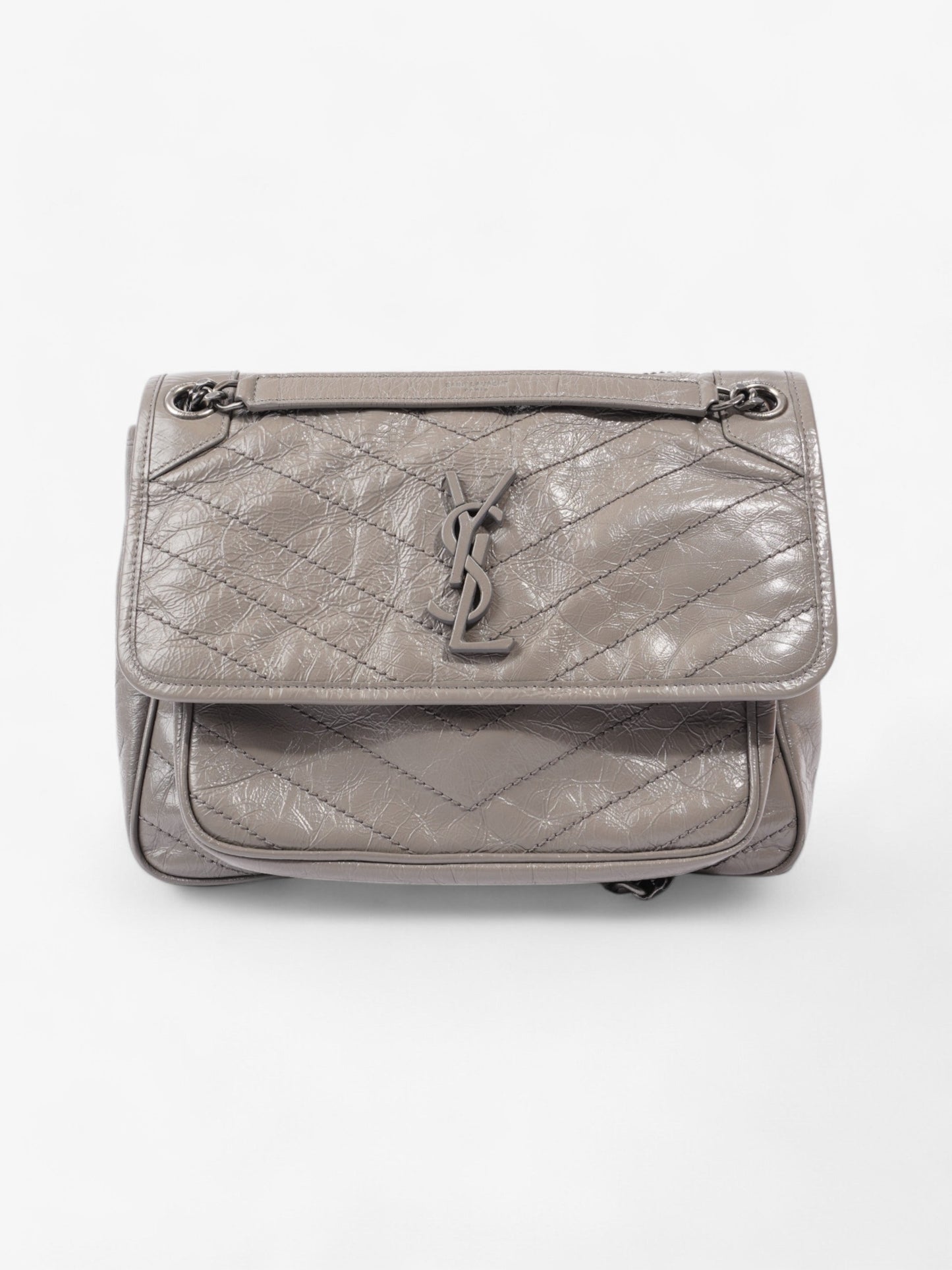 YSL Saint Laurent Niki Grey Calfskin Handbag Leather Gray Medium Travel Bag