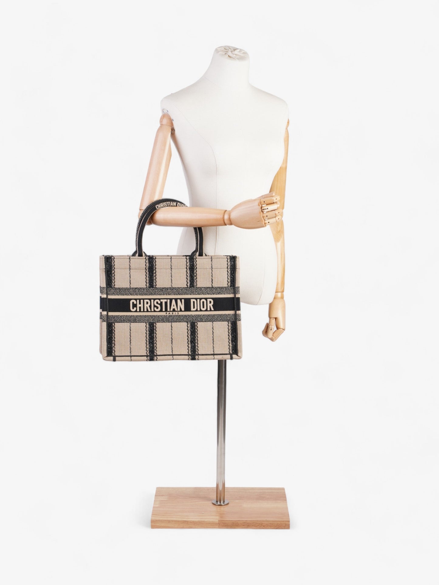 Dior Christian Book Tote Canvas Black Beige Tote Bag