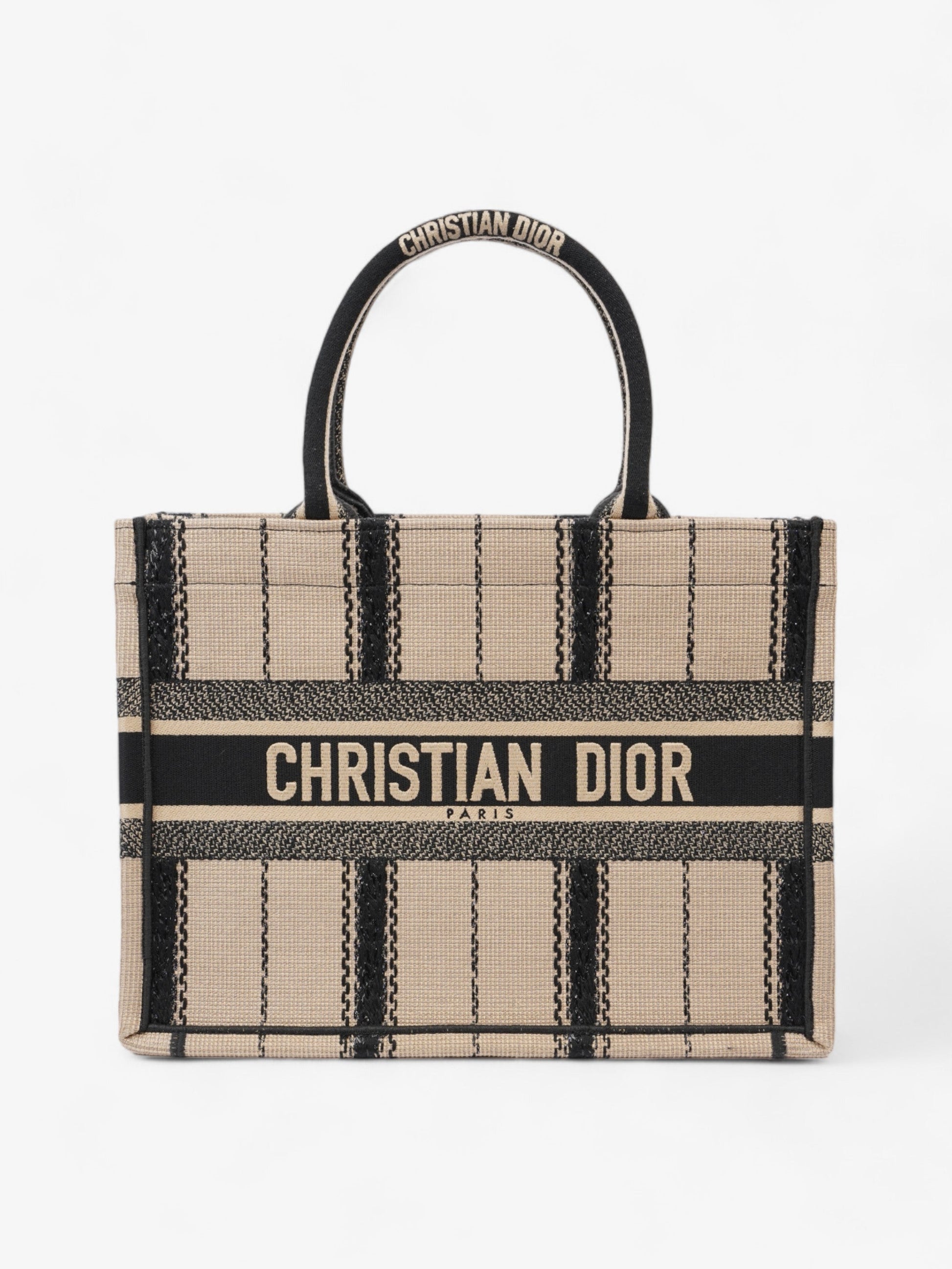 Dior Christian Book Tote Canvas Black Beige Tote Bag
