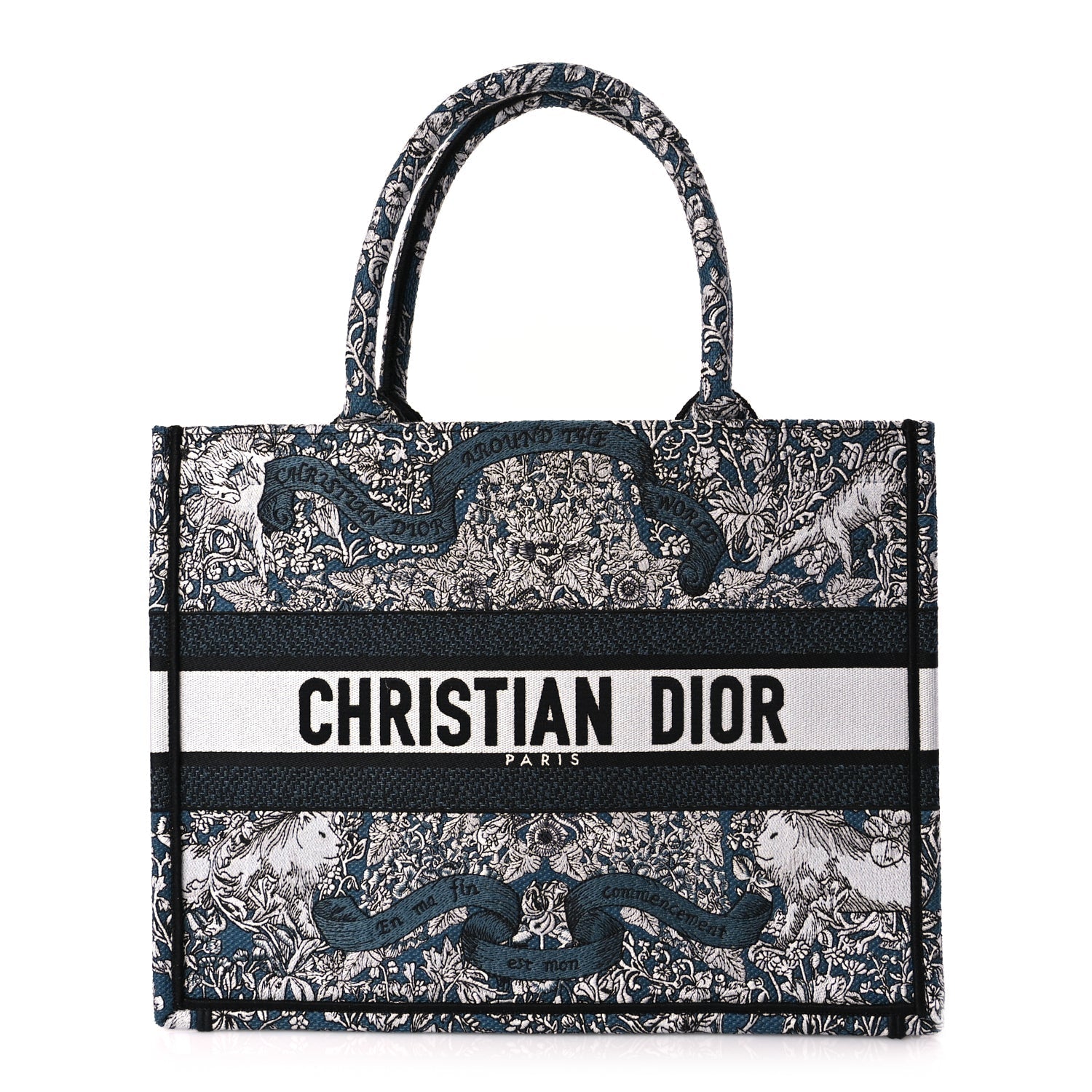Dior Handbag Christian Around The World Book Tote Canvas Blue Medium Tote Bag