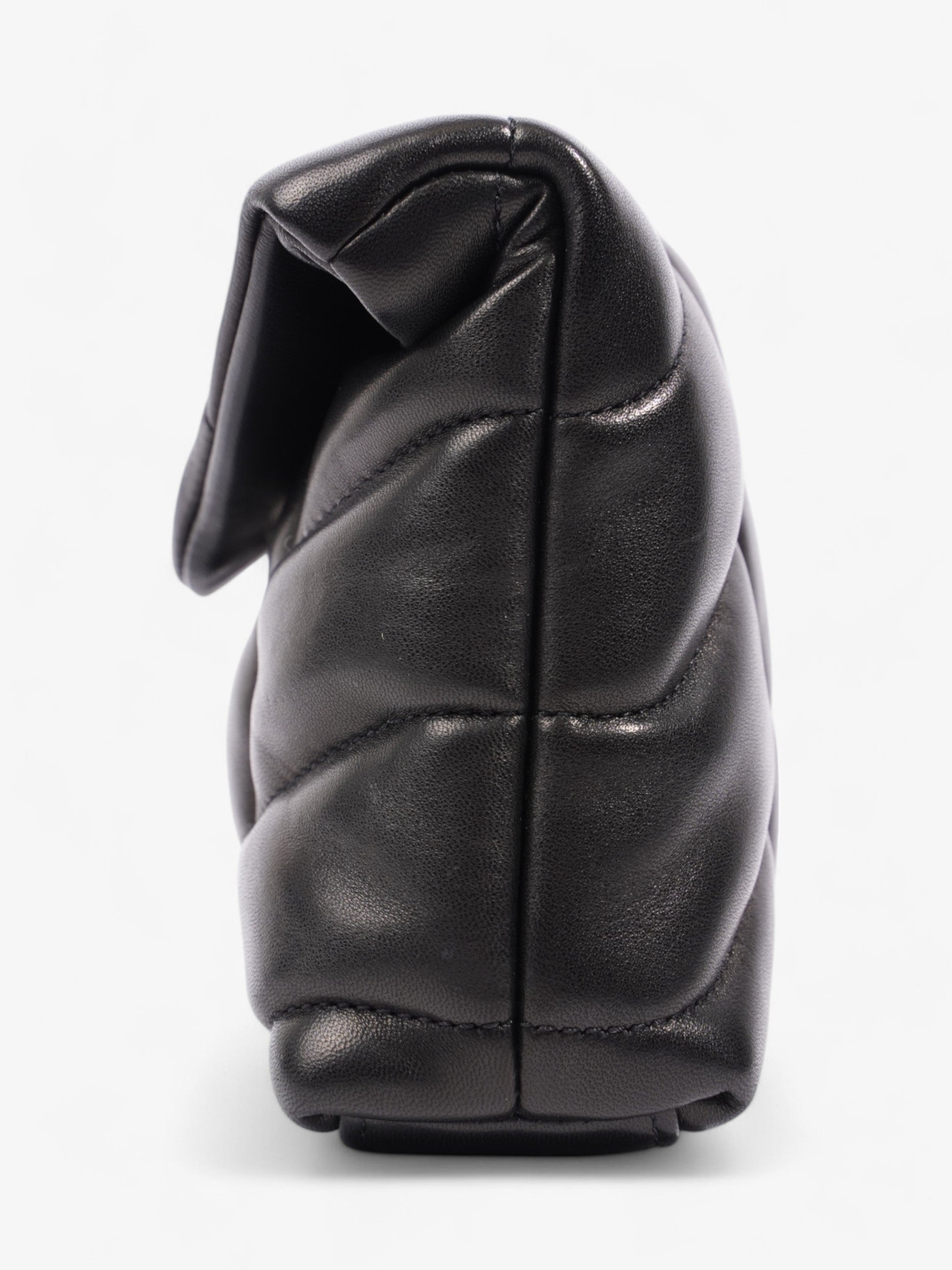 YSL Saint Laurent Puffy Pouch Calfskin Clutch Bag Leather Black